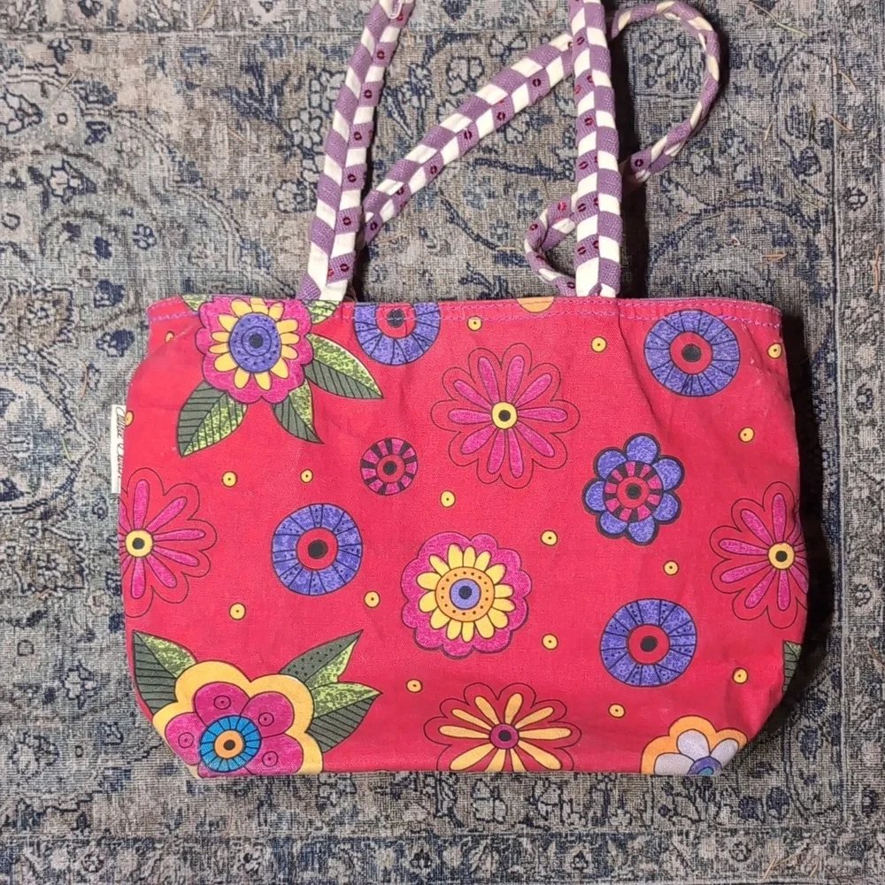 Laurel Burch Canvas Red Pink and Purple Kitty Tote